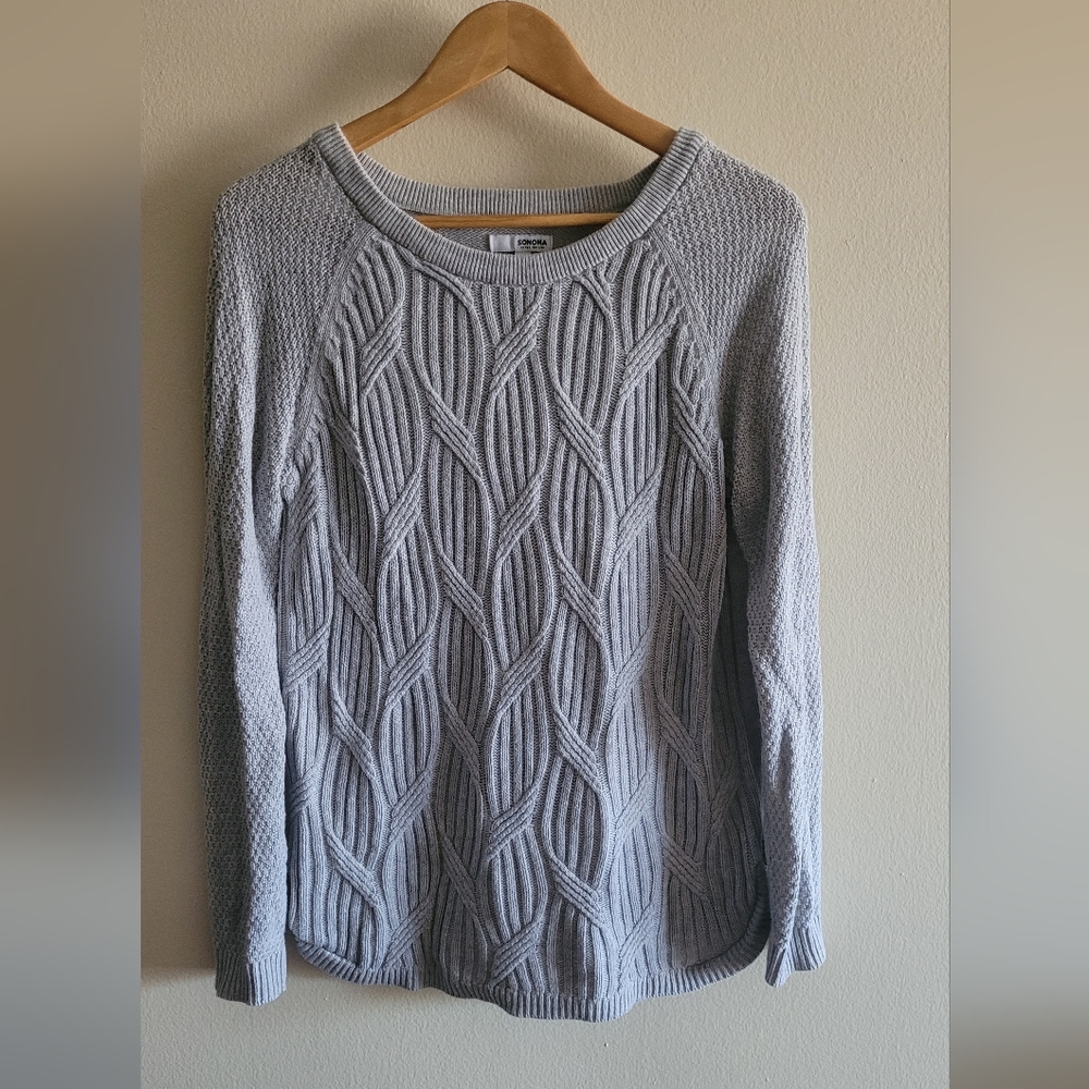 Sonoma cable knit cotton blend curved hem pullover sweater Women's small grey